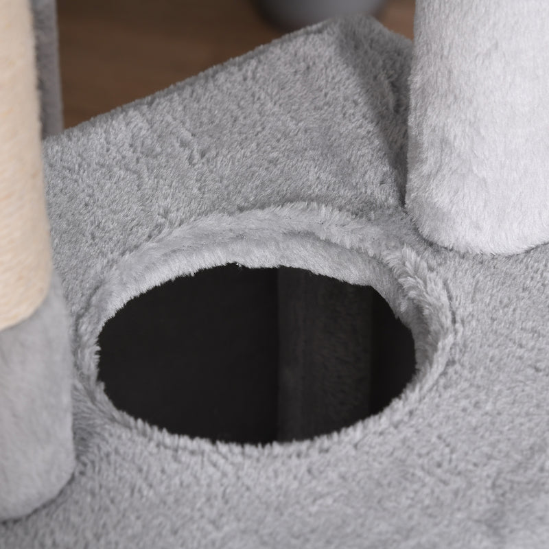 Albero Tiragraffi per Gatti 60x50x165 cm in Peluche e Corda Sisal Grigio e Beige