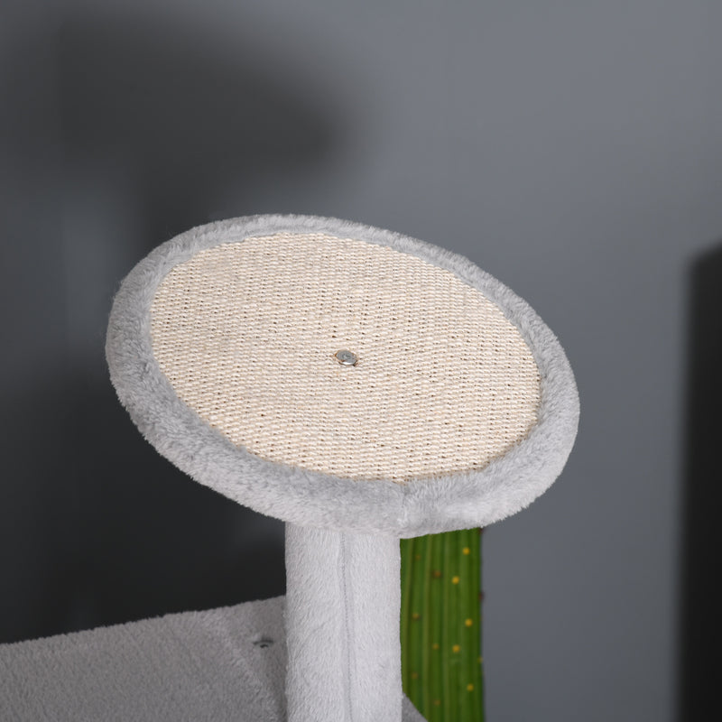 Albero Tiragraffi per Gatti 60x50x165 cm in Peluche e Corda Sisal Grigio e Beige