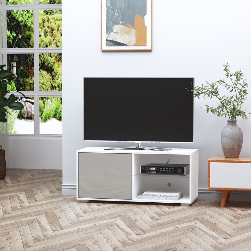 Mobile TV 100x40x45 cm in Legno Truciolare e Vetro Bianco e Grigio