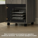 Cassettiera Portadocumenti a 4 Ruote 40x35x60 cm con Ripiano Aperto e Cassetti in Legno e Metallo Grigio  