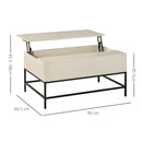 Tavolino Basso con Piano Sollevabile 90x60,5x45,5 in Metallo e MDF Legno Chiaro