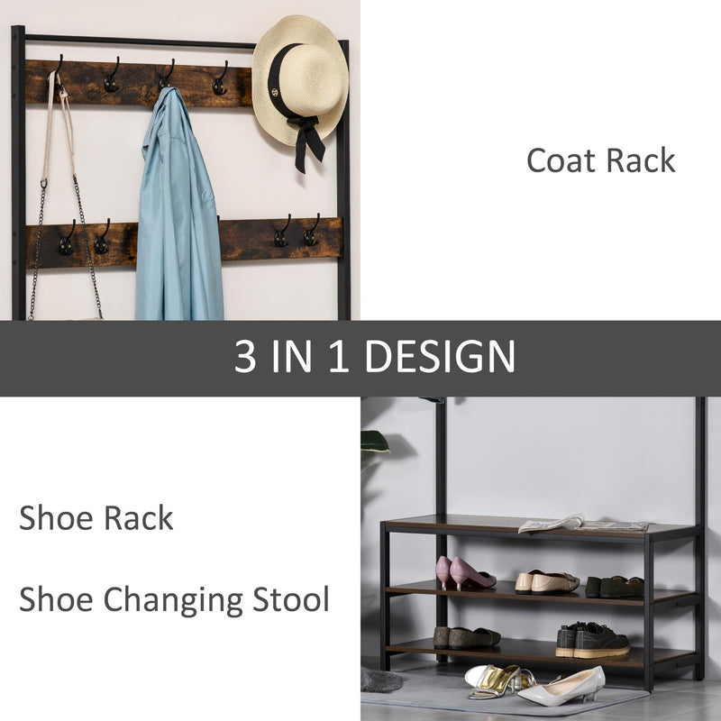 Appendiabiti Panchina per Ingresso con Scarpiera 100x40x184 cm in Metallo Nero e Marrone