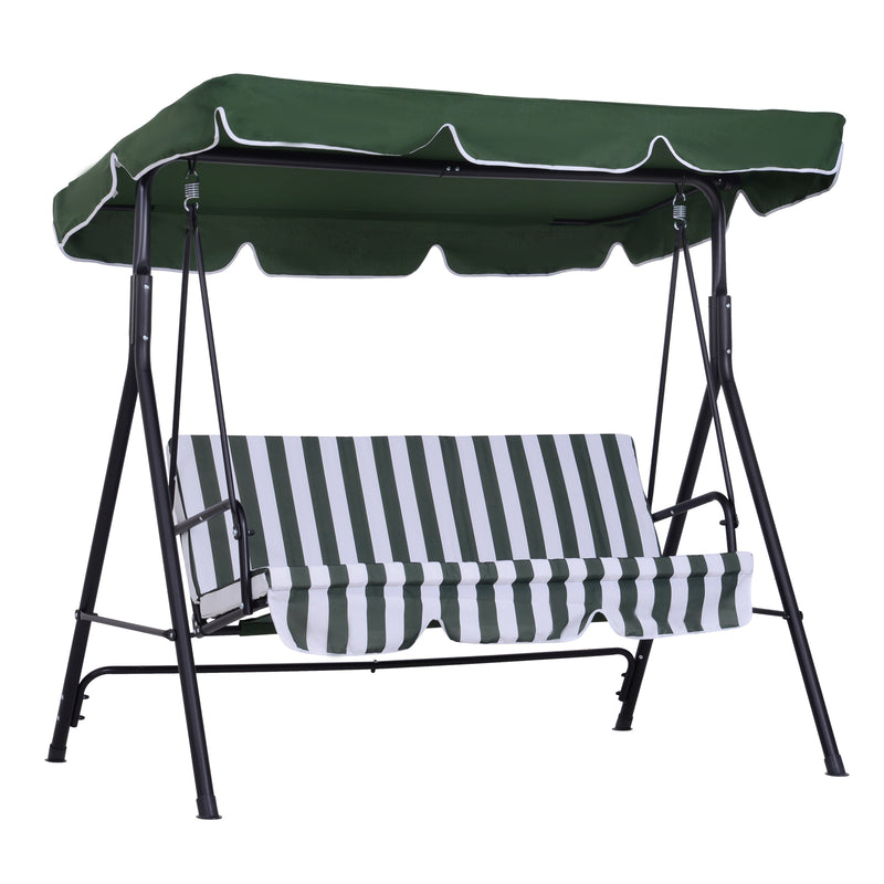 Dondolo 3 Posti da Giardino 172x110x152 cm in Acciaio e Tessuto Verde e Bianco