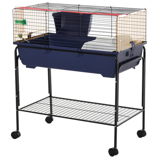 Kaninchenkäfig mit Trolley 78 x 44 x 91 cm aus blauem und schwarzem Metall online