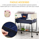 Gabbia per Conigli con Carrello 78x44x91 cm in Metallo Blu e Nero