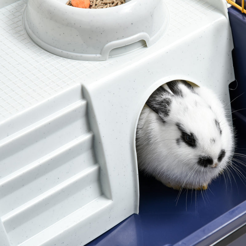 Gabbia per Conigli con Carrello 78x44x91 cm in Metallo Blu e Nero