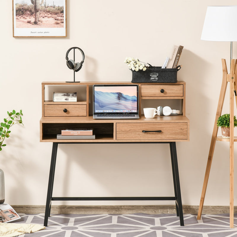 Scrivania con Cassetti e Mensole 105x55x100 cm in Metallo e Legno Truciolare Naturale