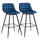 Set mit 2 gepolsterten Barhockern 45 x 47 x 88 cm aus Metall und blauem Samtstoff