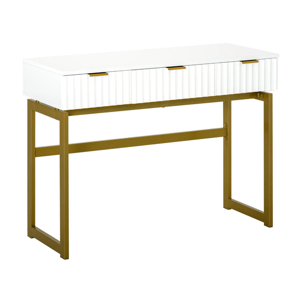 Schlafzimmer-Schminkkonsole 100 x 40 x 76 cm aus MDF und weißem und goldenem Metall acquista