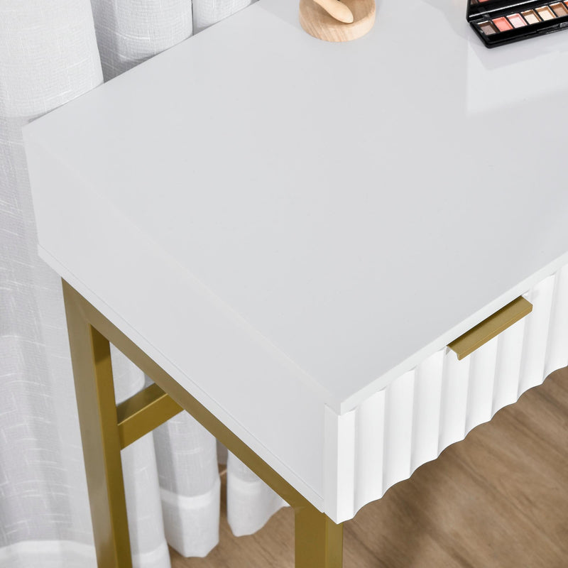 Consolle Trucco da Camera 100x40x76 cm in MDF e Metallo Bianco e Oro