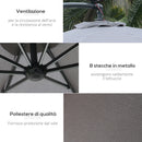 Ombrellone da Giardino Decentrato Ø2,95m in Acciaio Grigio e Nero