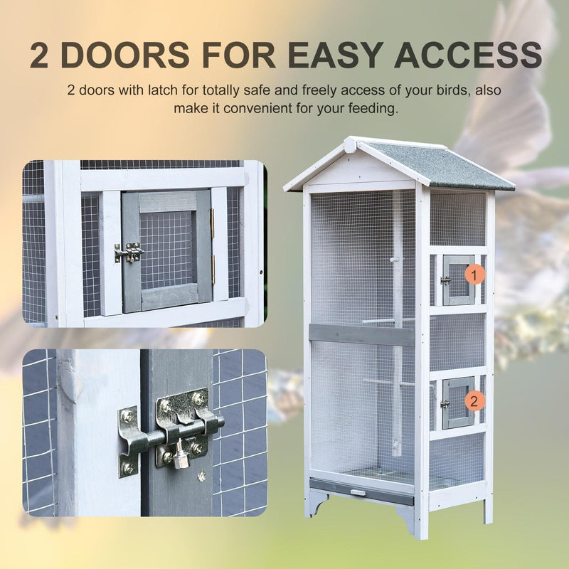 Voliera Gabbia per Uccelli 80,5x57x158,5 cm in Legno Grigio