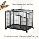 Gabbia per Cani Pieghevole 109,5x71x78 cm con Ruote in Metallo Grigio Scuro