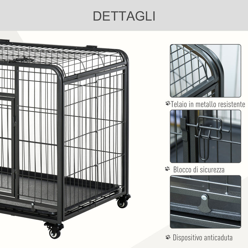Gabbia per Cani Pieghevole 109,5x71x78 cm con Ruote in Metallo Grigio Scuro