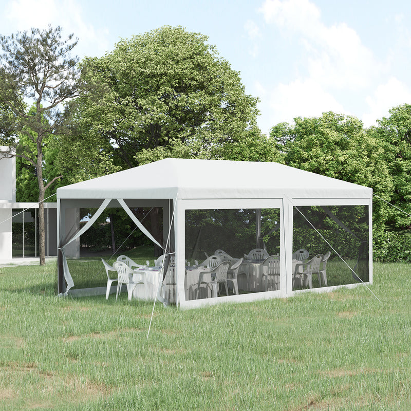Gazebo da Giardino Pieghevole con Zanzariera 595x295x255 cm in Metallo e Tessuto Bianco