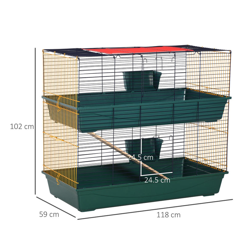 Gabbia per Conigli 2 Ripiani 118x59x102 cm in Filo Metallico Verde