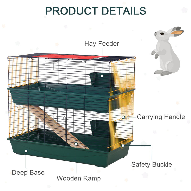 Gabbia per Conigli 2 Ripiani 118x59x102 cm in Filo Metallico Verde