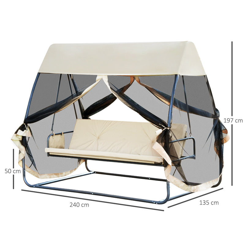 Dondolo 3 Posti da Giardino con Zanzariera Schienale Reclinabile per Funzione Letto Caffè? Chiaro