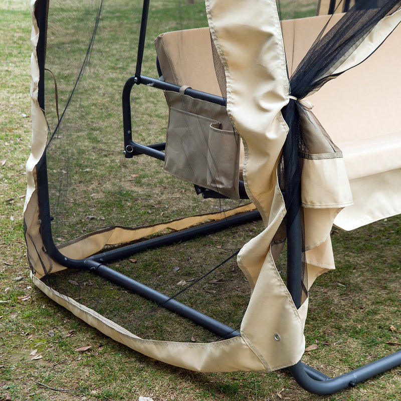 Dondolo 3 Posti da Giardino con Zanzariera Schienale Reclinabile per Funzione Letto Caffè? Chiaro