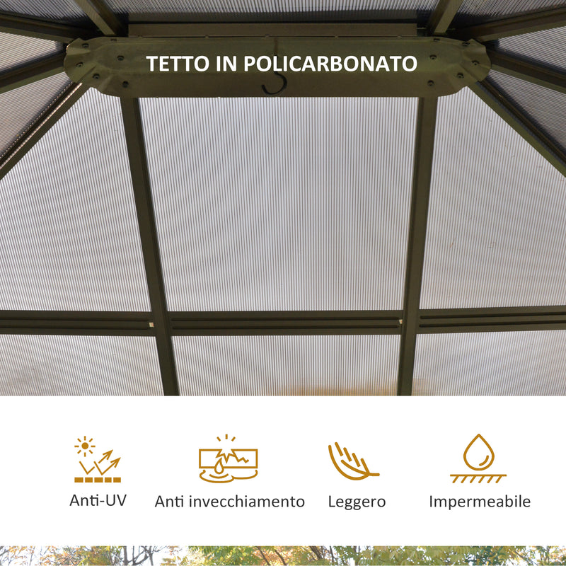 Gazebo da Giardino con Zanzariera 3,6x3m Tetto in Policarbonato Marrone