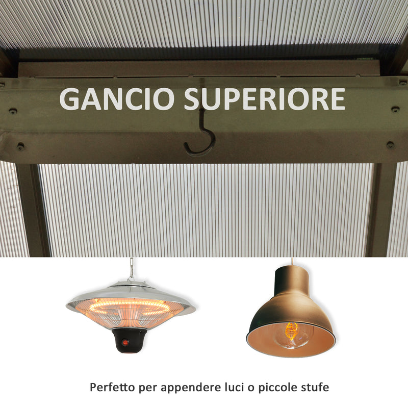 Gazebo da Giardino con Zanzariera 3,6x3m Tetto in Policarbonato Marrone