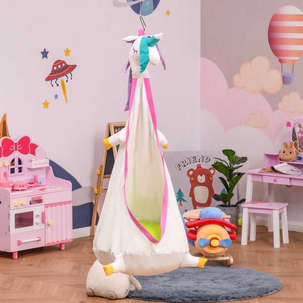 acquista Einhorn-Hängesessel für Kinder 70 x 150 cm aus Baumwolle mit weißem Kissen