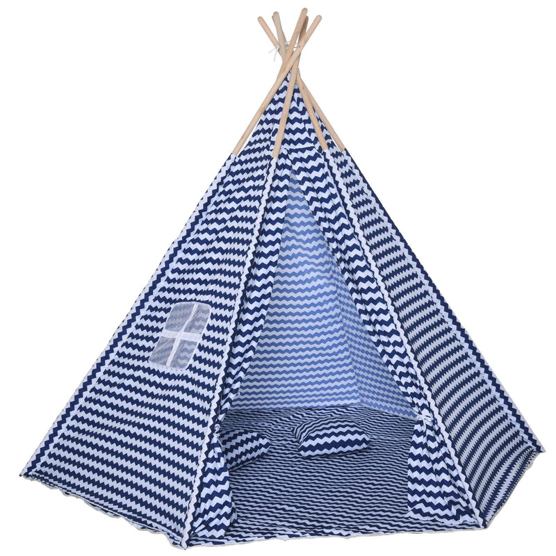 Casetta Tenda Indiana per Bambini 2x2x1,7m in Poliestere e Legno Blu
