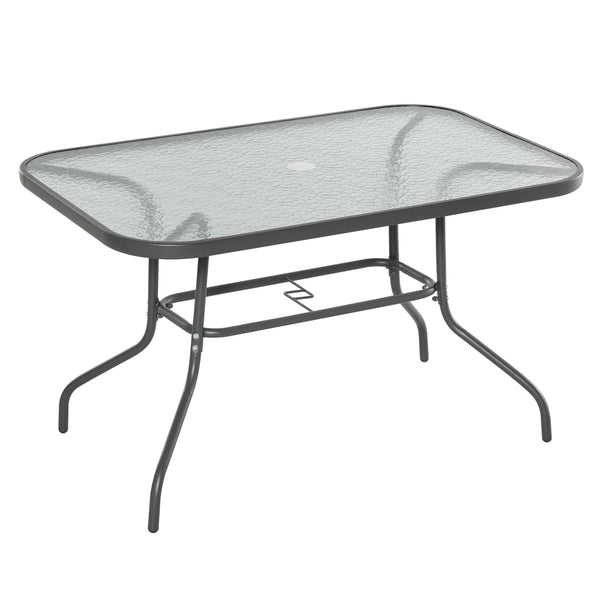 sconto Gartentisch 120 x 80 x 70 cm aus Metall und grauem gehärtetem Glas