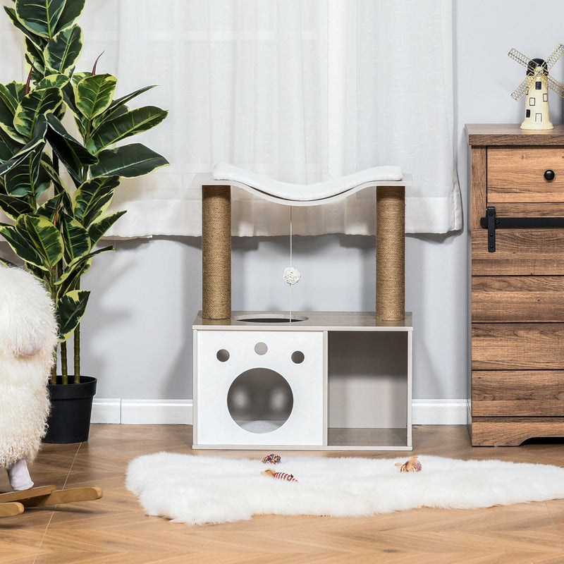 Albero Tiragraffi per Gatti 60x37x74 cm con Cuccia in Legno Marrone Chiaro