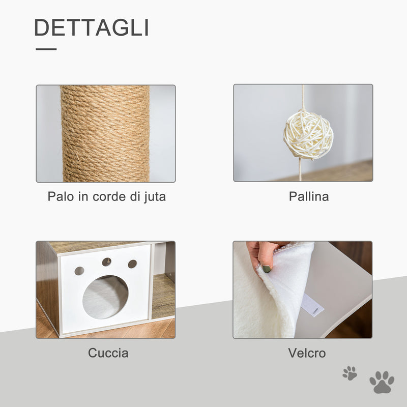 Albero Tiragraffi per Gatti 60x37x74 cm con Cuccia in Legno Marrone Chiaro