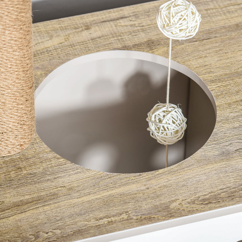 Albero Tiragraffi per Gatti 60x37x74 cm con Cuccia in Legno Marrone Chiaro