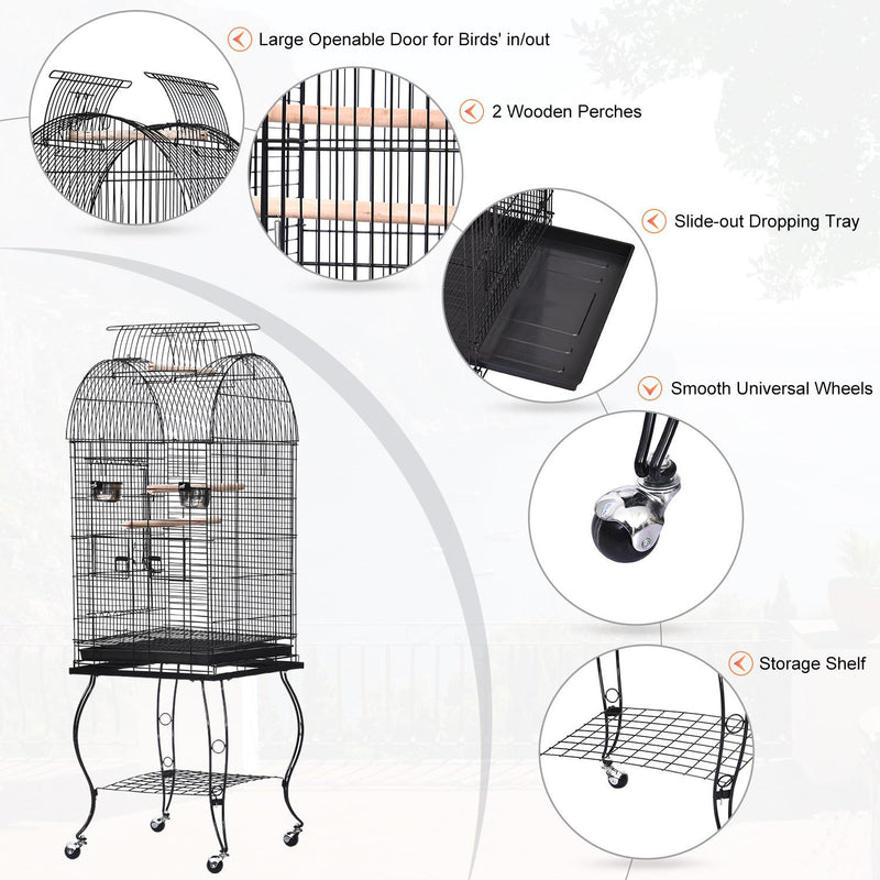 Voliera Gabbia per Uccelli 51x51x137 cm in Acciaio e Legno Nera