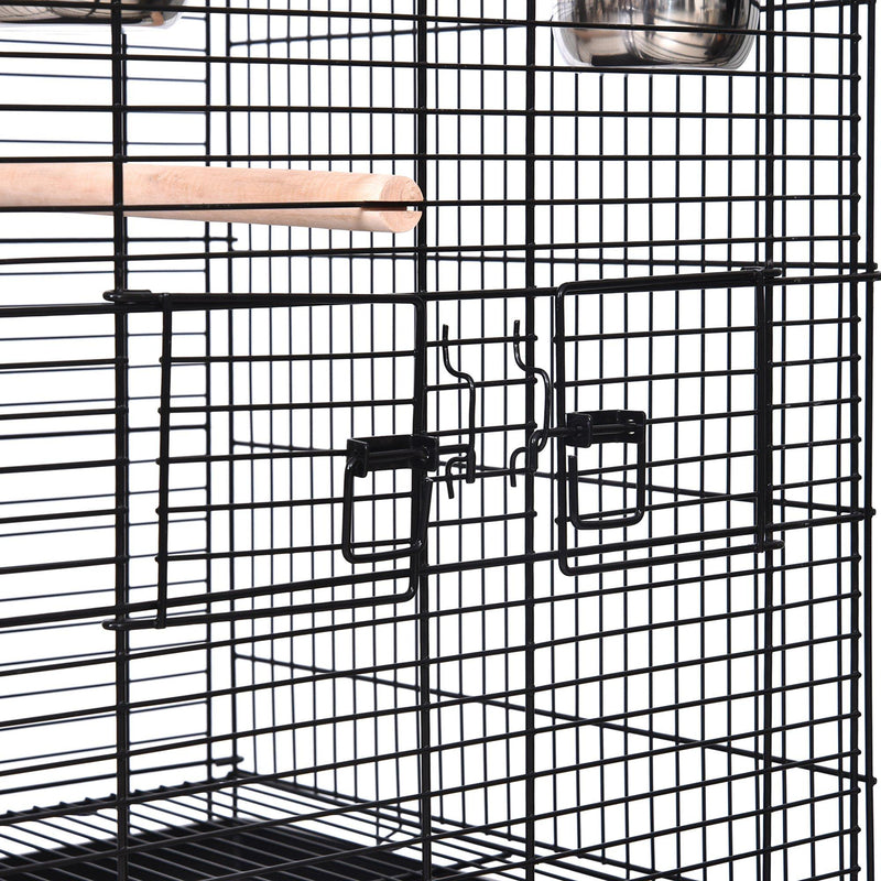 Voliera Gabbia per Uccelli 51x51x137 cm in Acciaio e Legno Nera