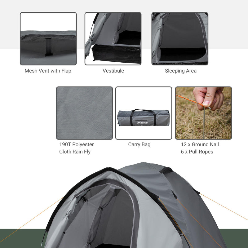 Tenda da Campeggio 4 Persone 325x183x130 cm con Vestibolo e Finestre Grigia