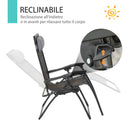 Sedia Sdraio Zero Gravity Reclinabile Pieghevole con Vassoio in Rattan e Acciaio Grigia