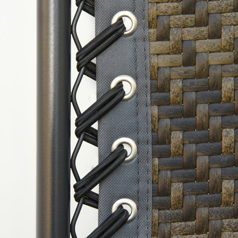 Sedia Sdraio Zero Gravity Reclinabile Pieghevole con Vassoio in Rattan e Acciaio Grigia