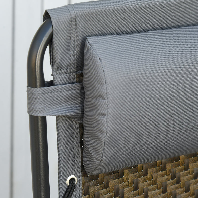 Sedia Sdraio Zero Gravity Reclinabile Pieghevole con Vassoio in Rattan e Acciaio Grigia