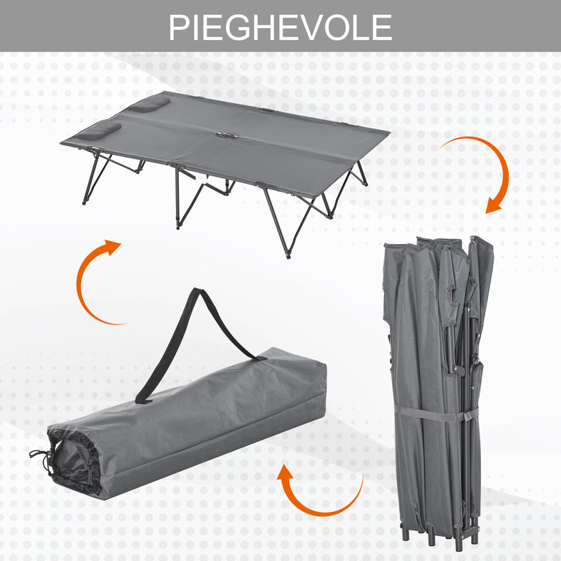 Letto Matrimoniale da Campeggio Pieghevole 194x127x46 cm in Metallo e Tessuto Oxford Grigio
