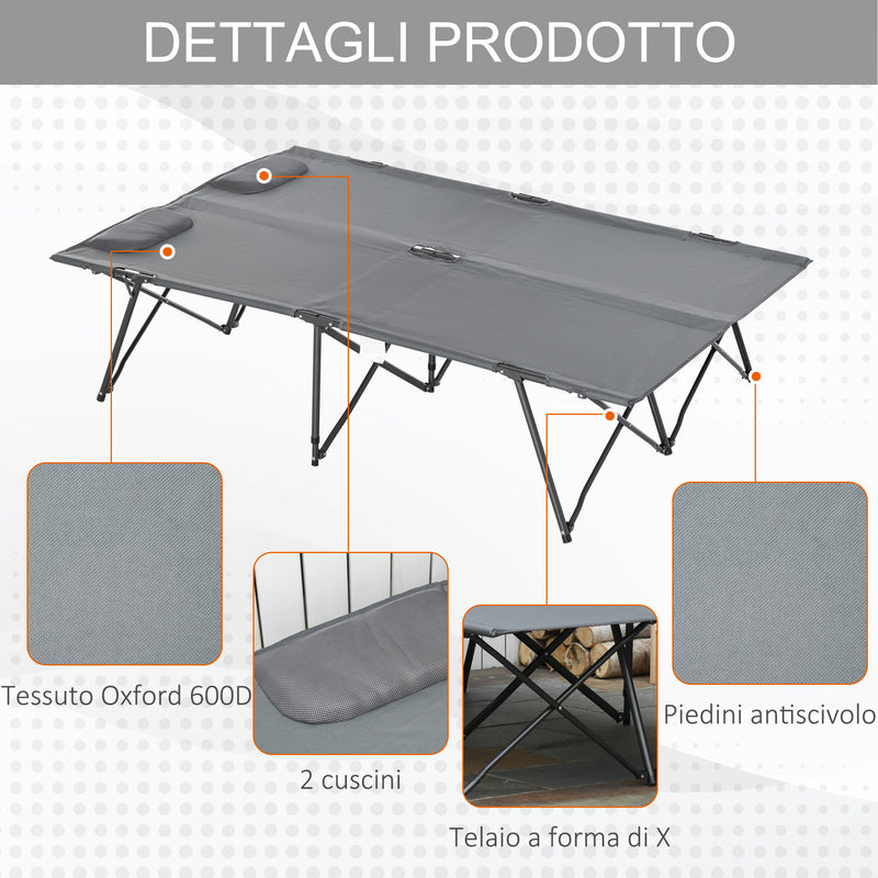 Letto Matrimoniale da Campeggio Pieghevole 194x127x46 cm in Metallo e Tessuto Oxford Grigio
