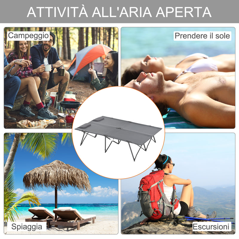 Letto Matrimoniale da Campeggio Pieghevole 194x127x46 cm in Metallo e Tessuto Oxford Grigio