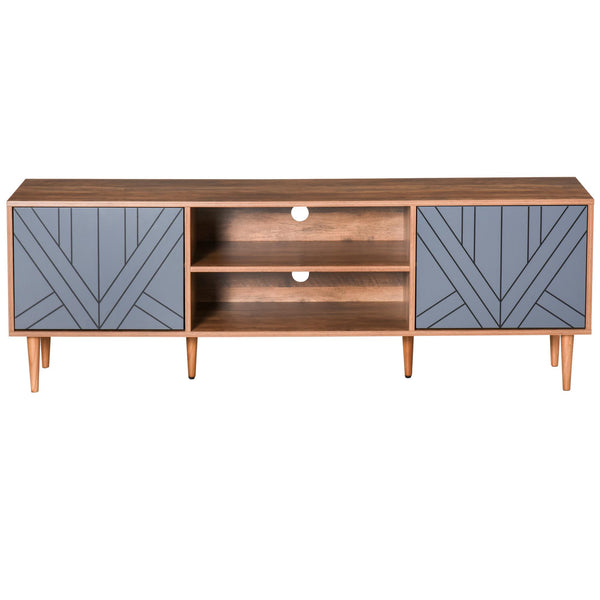 online TV-Schrank 160 x 39,5 x 55 cm mit Teakholz und grauen Türen und Regalen