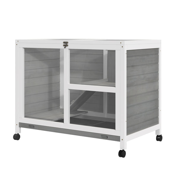 acquista Outdoor-Kaninchenstall 2 Ebenen 91,5 x 53,3 x 73 cm in grauem Holz