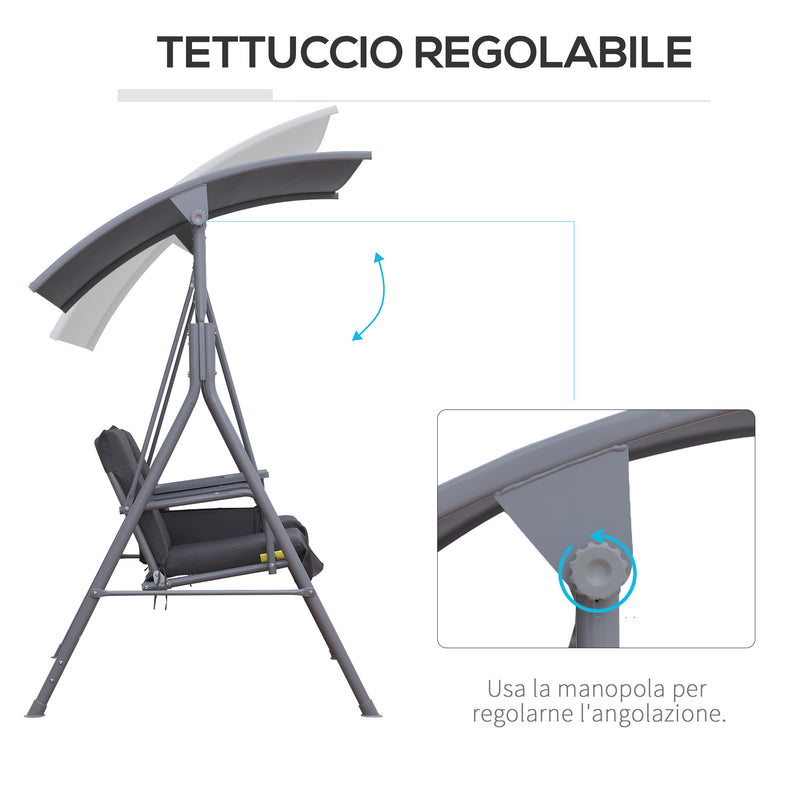 Dondolo 2 Posti da Giardino 175x112x165 cm con Tavolino Tessuto Oxford Grigio