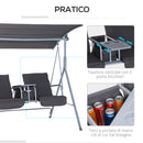 Dondolo 2 Posti da Giardino 175x112x165 cm con Tavolino Tessuto Oxford Grigio