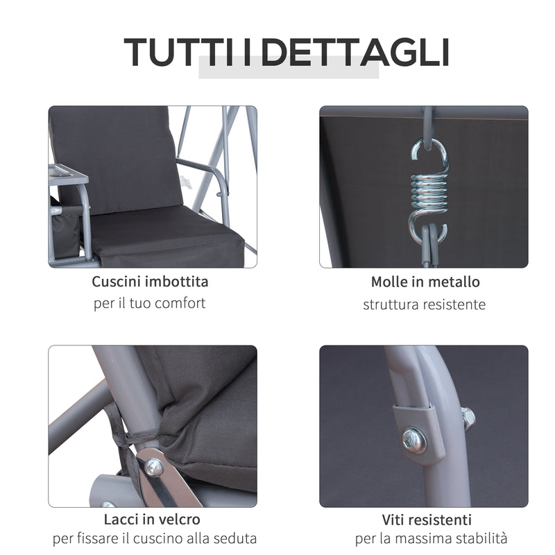 Dondolo 2 Posti da Giardino 175x112x165 cm con Tavolino Tessuto Oxford Grigio