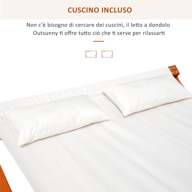 Amaca da Giardino 2 Posti 200x150x45 cm in Legno e Cotone Bianco