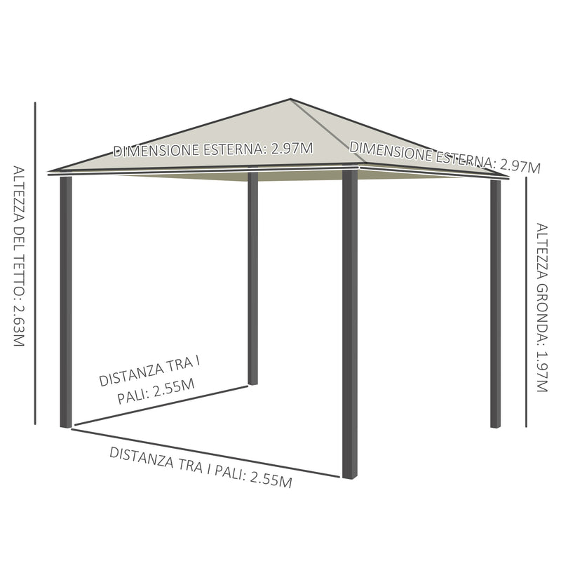Gazebo da Giardino 3x3m in Metallo e Poliestere Bianco Crema