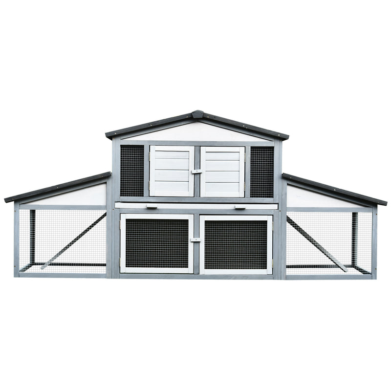 Conigliera da Esterno 225x70x100 cm in Legno Grigio e Bianco