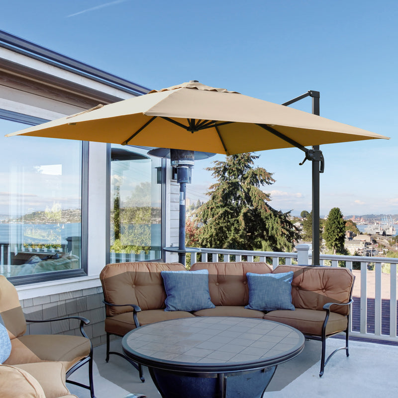 Ombrellone da Giardino Decentrato 3x3m in Alluminio e Poliestre Khaki