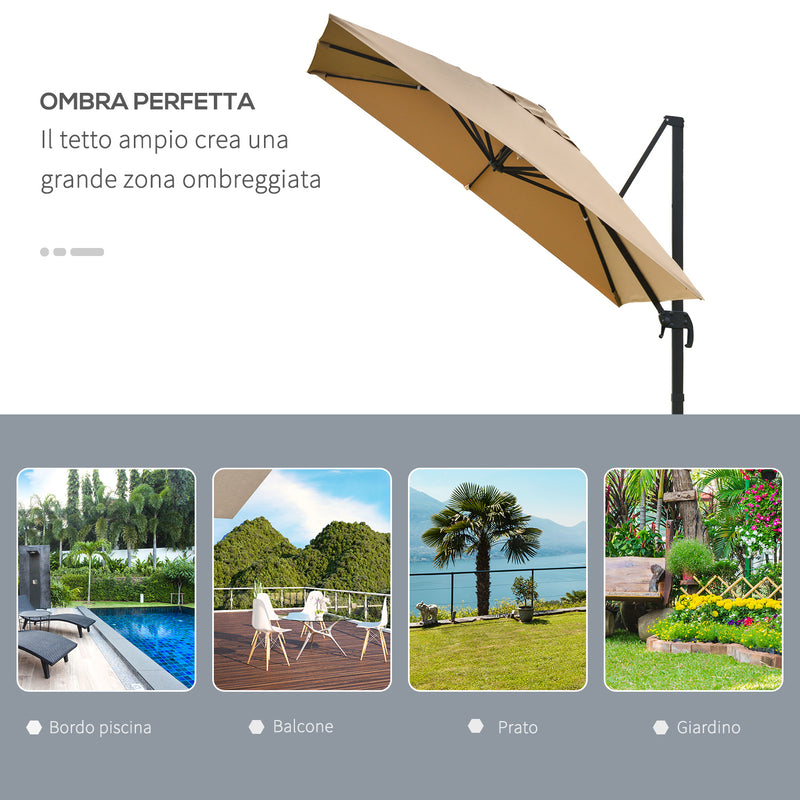 Ombrellone da Giardino Decentrato 3x3m in Alluminio e Poliestre Khaki